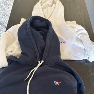 Maison Kitsune Hooded Sweatshirts (Size small) - 2 total, white and blue.